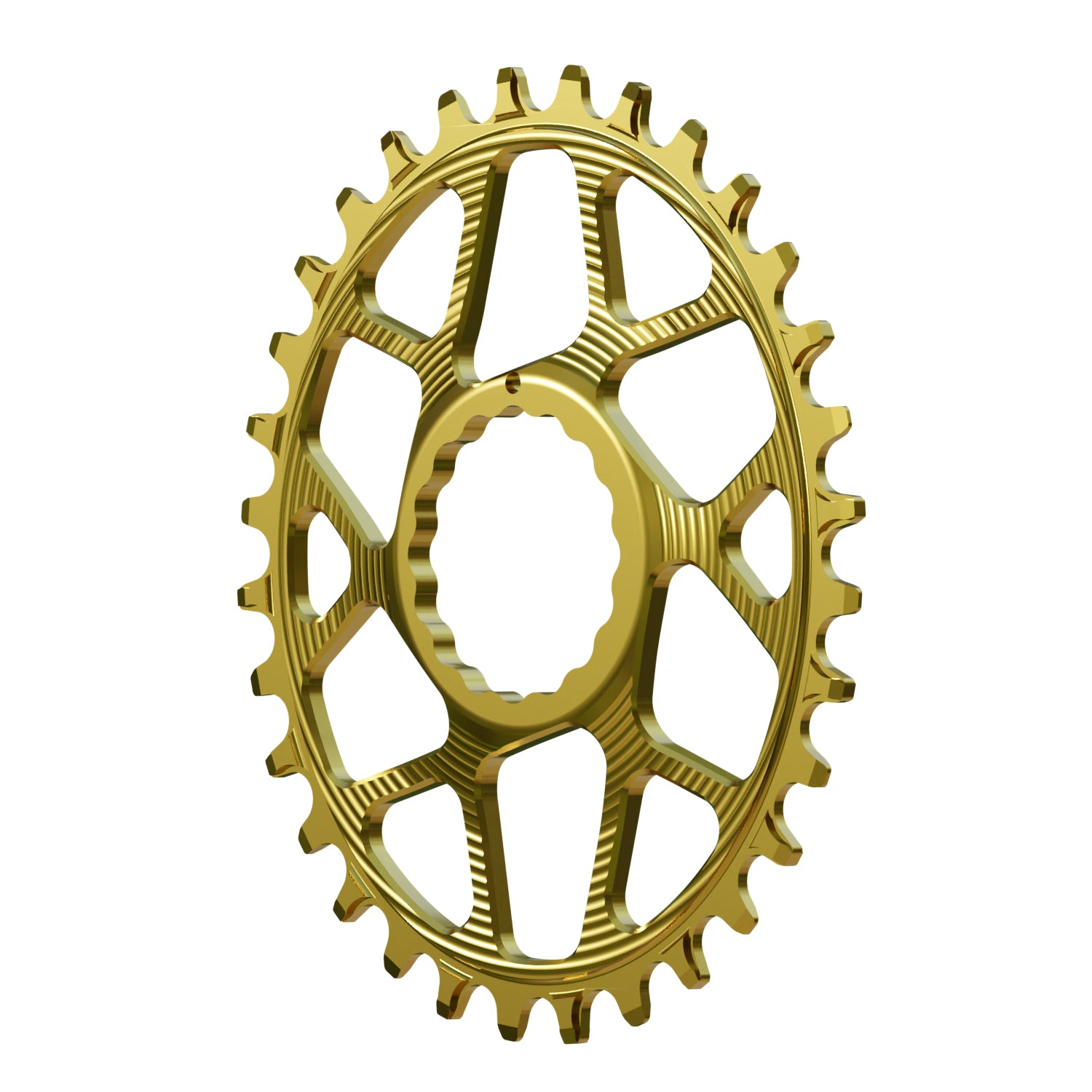 Gold Raceface Cinch Narrow Wide Chainring with 3mm boost offset designed for direct mount on a bicycle crankset.