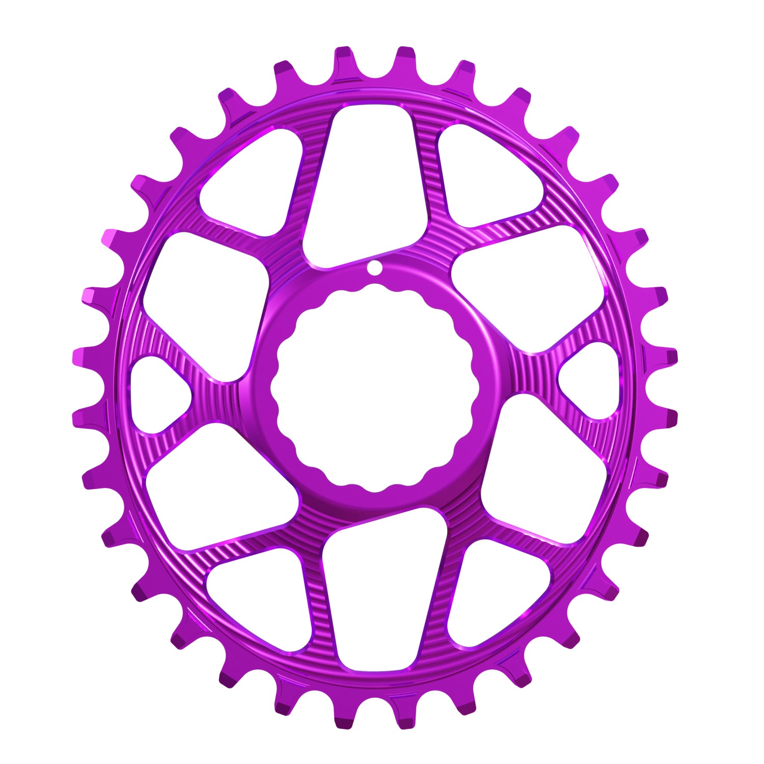 Purple Raceface Cinch Narrow Wide Chainring with 3mm boost offset designed for direct mount on a bicycle crankset.
