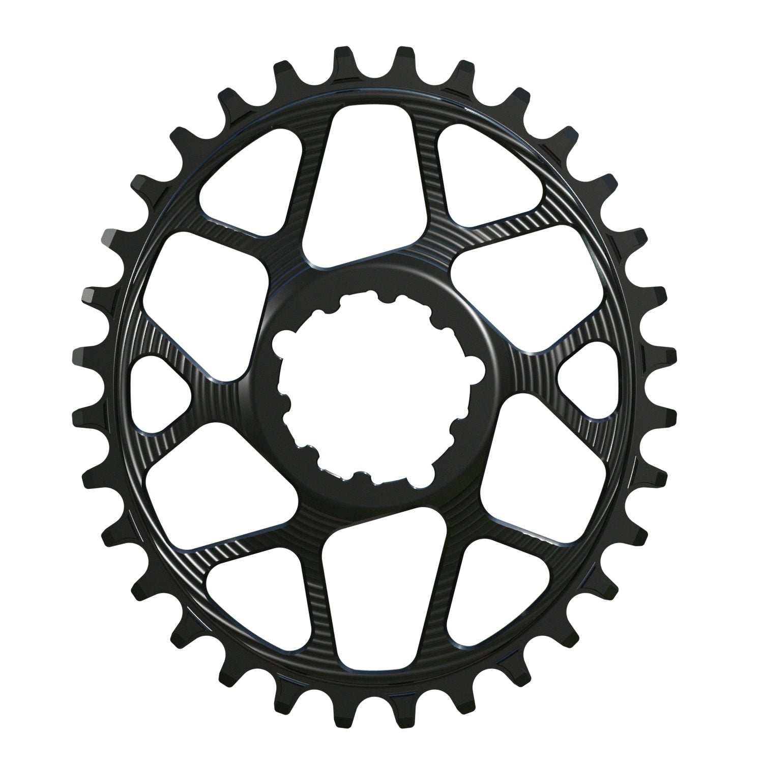 Black Oval Works Components Narrow Wide Chainring to fit SRAM with a 3mm Offset.