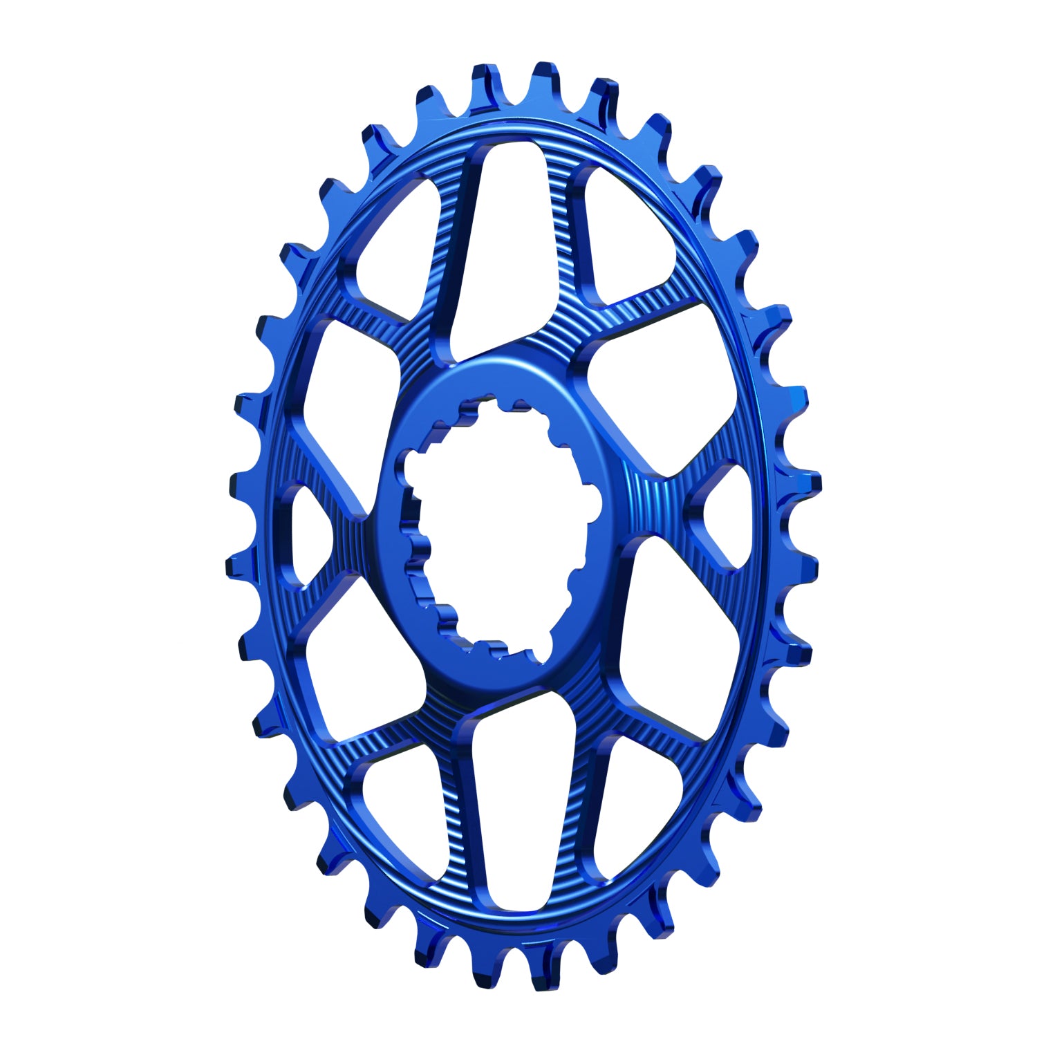 Blue Oval Works Components Narrow Wide Chainring to fit SRAM with a 3mm Offset. Side On.
