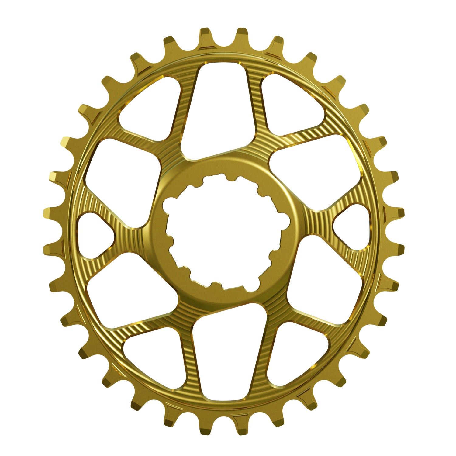 Gold Oval Works Components Narrow Wide Chainring to fit SRAM with a 3mm Offset.