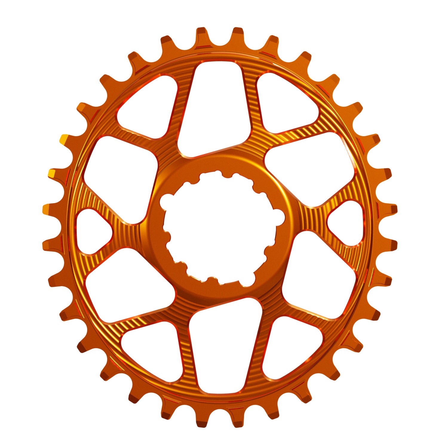 Orange Oval Works Components Narrow Wide Chainring to fit SRAM with a 3mm Offset.