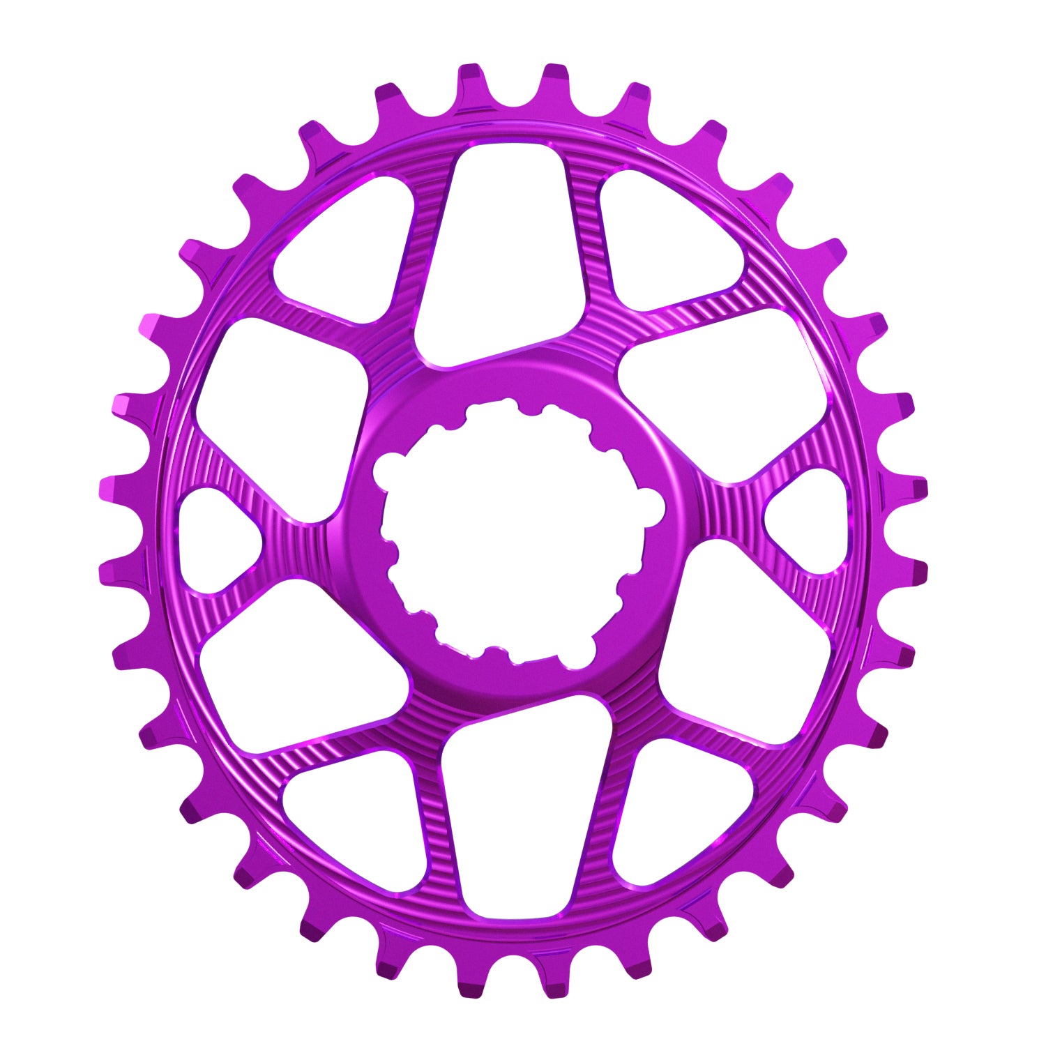 Purple Oval Works Components Narrow Wide Chainring to fit SRAM with a 3mm Offset.