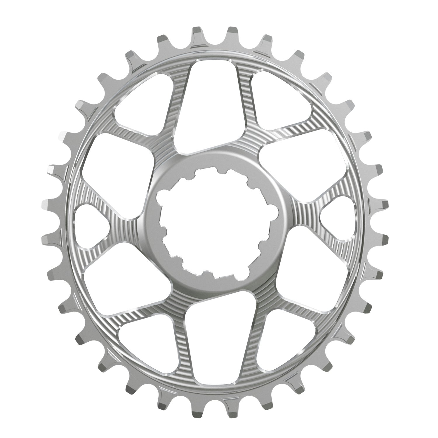 Silver Oval Works Components Narrow Wide Chainring to fit SRAM with a 3mm Offset.