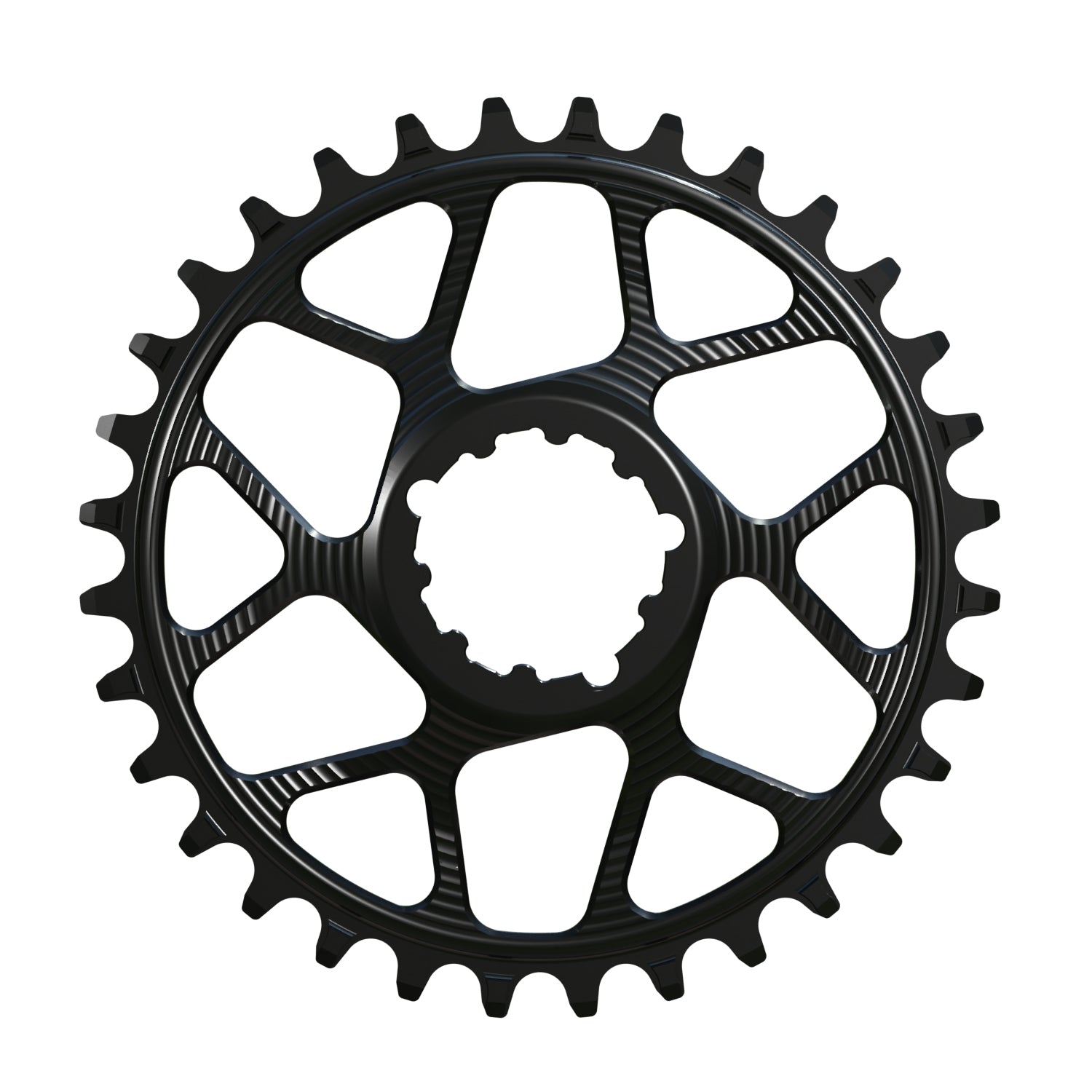 Black Works Components Narrow Wide Chainring to fit SRAM with a 3mm Offset.