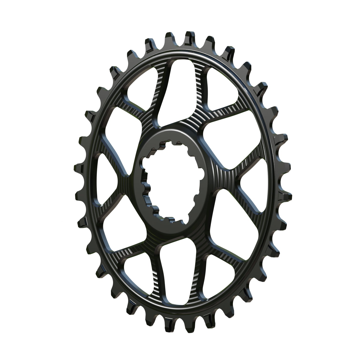 Black Works Components Narrow Wide Chainring to fit SRAM with a 3mm Offset. Side Image