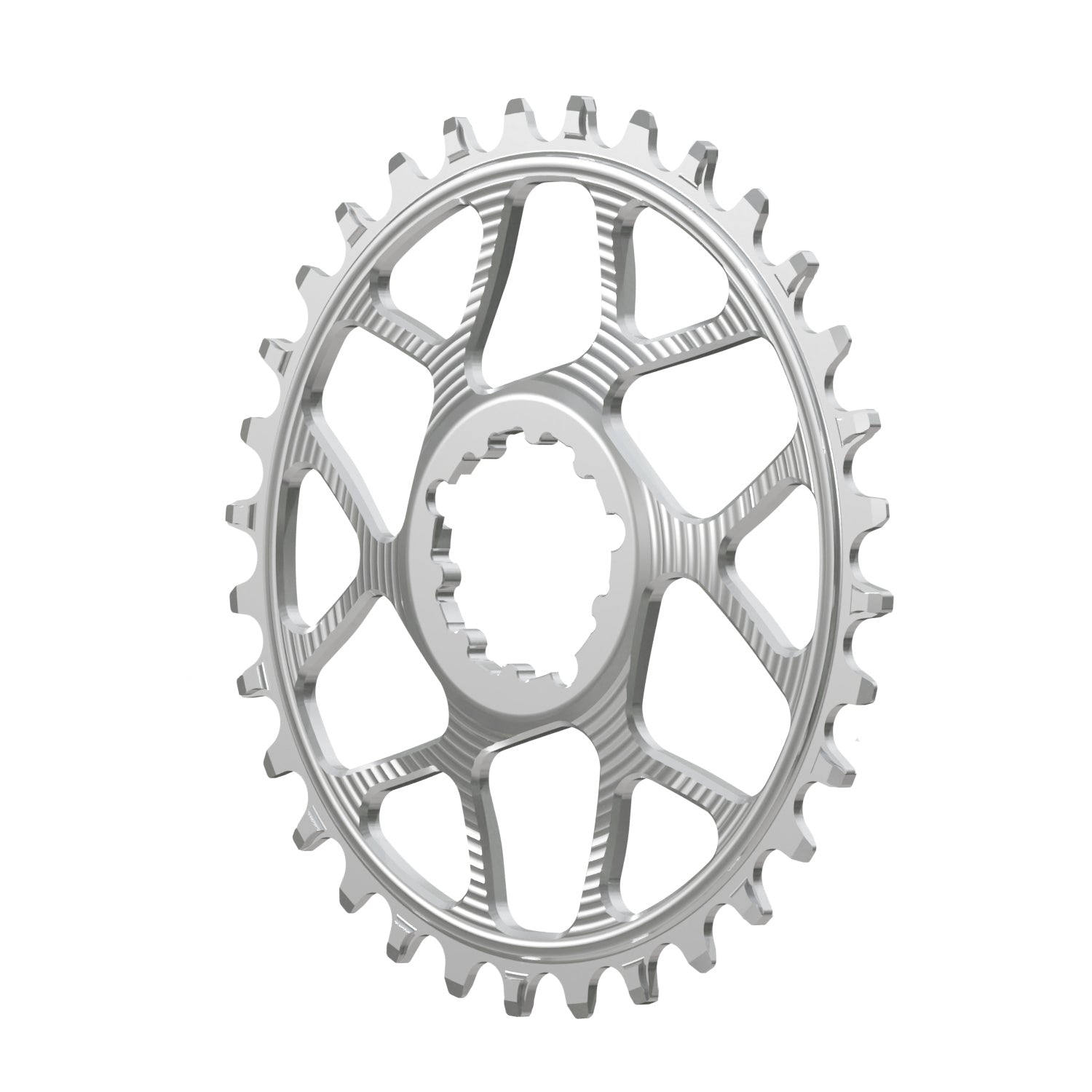 Silver Works Components Narrow Wide Chainring to fit SRAM with a 6mm Offset. 38T and 40T. Side View.
