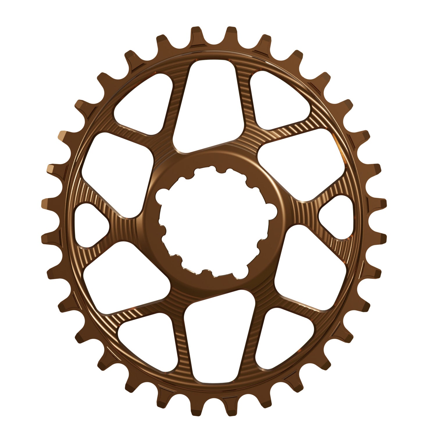 Bronze Oval Works Components Narrow Wide Chainring to fit SRAM with a 3mm Offset.