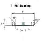 Dimensions of 1 1/8" Bearings - 45 Degree chamfer - 6.5mm in height - 41mm diameter.